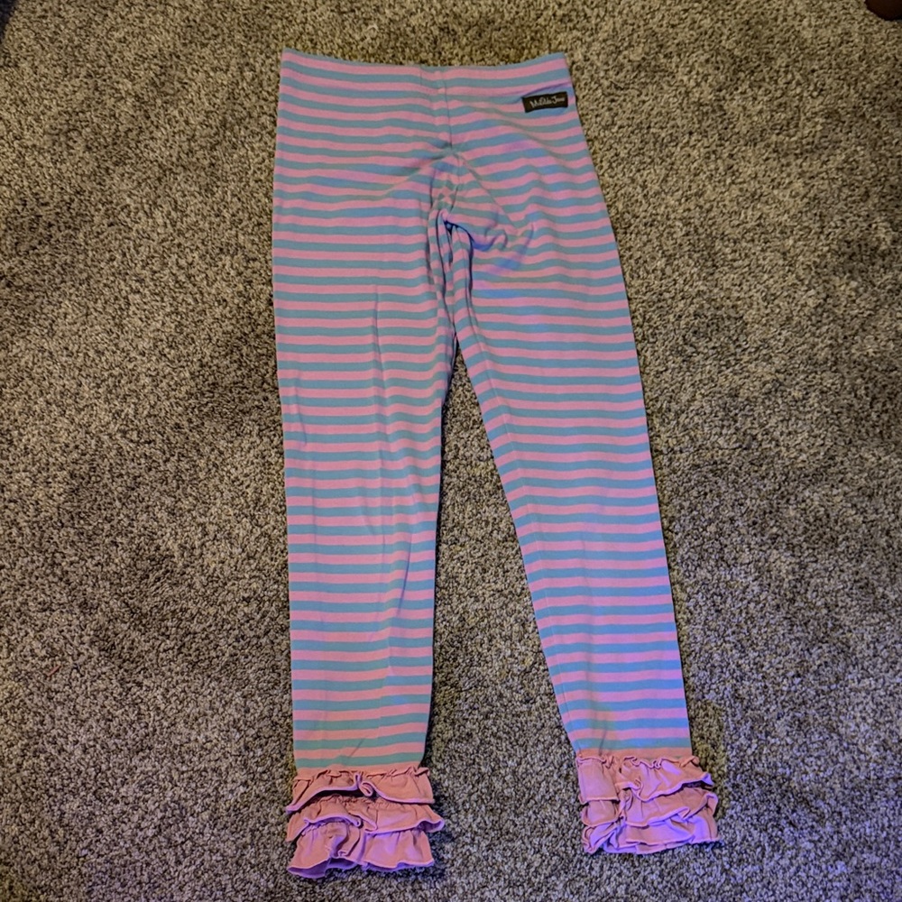 Matilda jane Pink and Blue Striped Leggings with Ruffle Hem